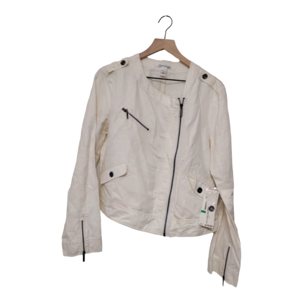 Kenneth Cole New York White Linen Blend Biker Jacket Size Large NWT